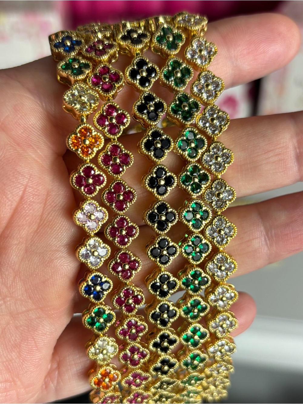 New Multicolor Gold Filled Clover Tennis Bracelet! You choose which color!! 🌹